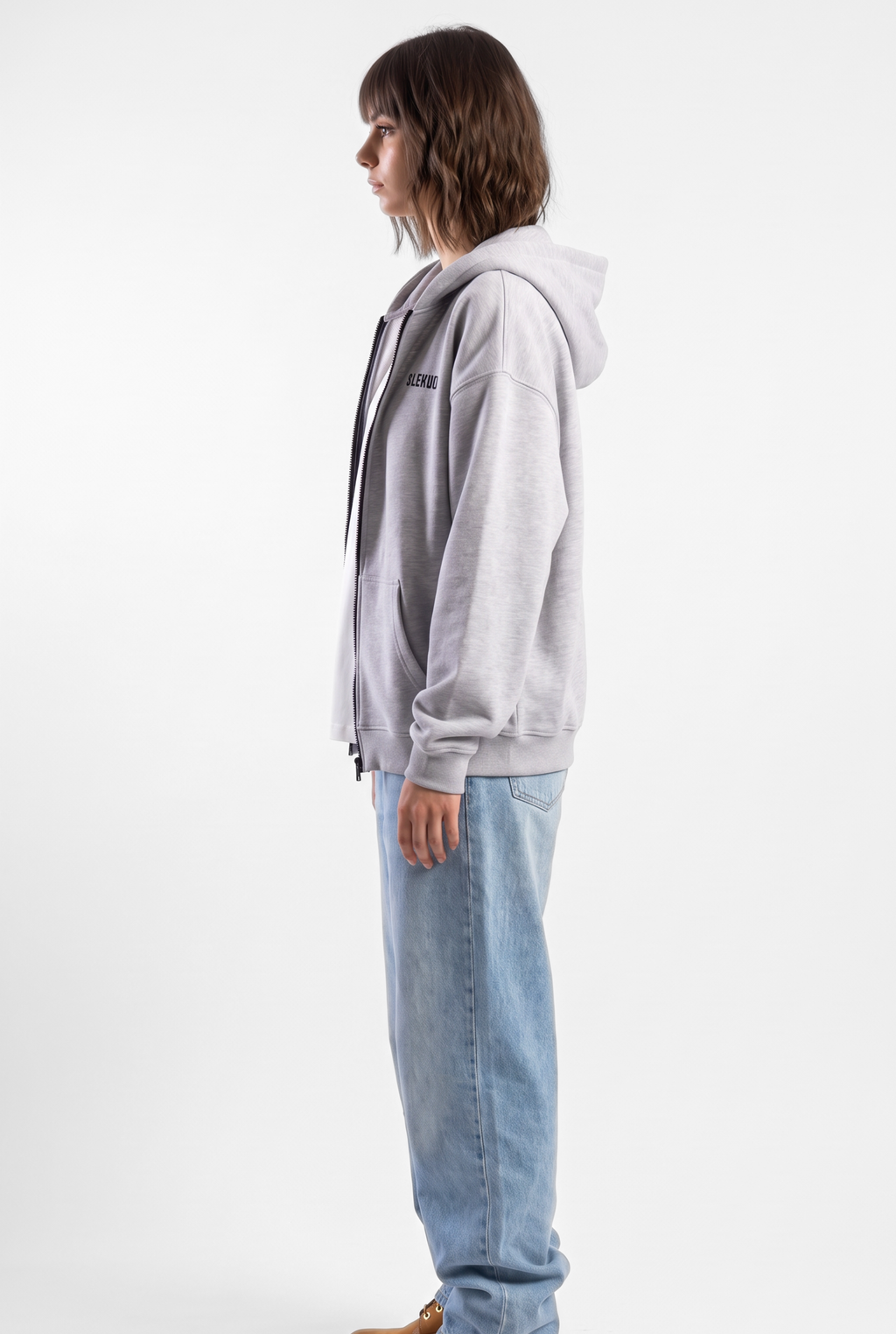 Unisex Mesh Grey Oversize 2 Way Zipper Hoodie