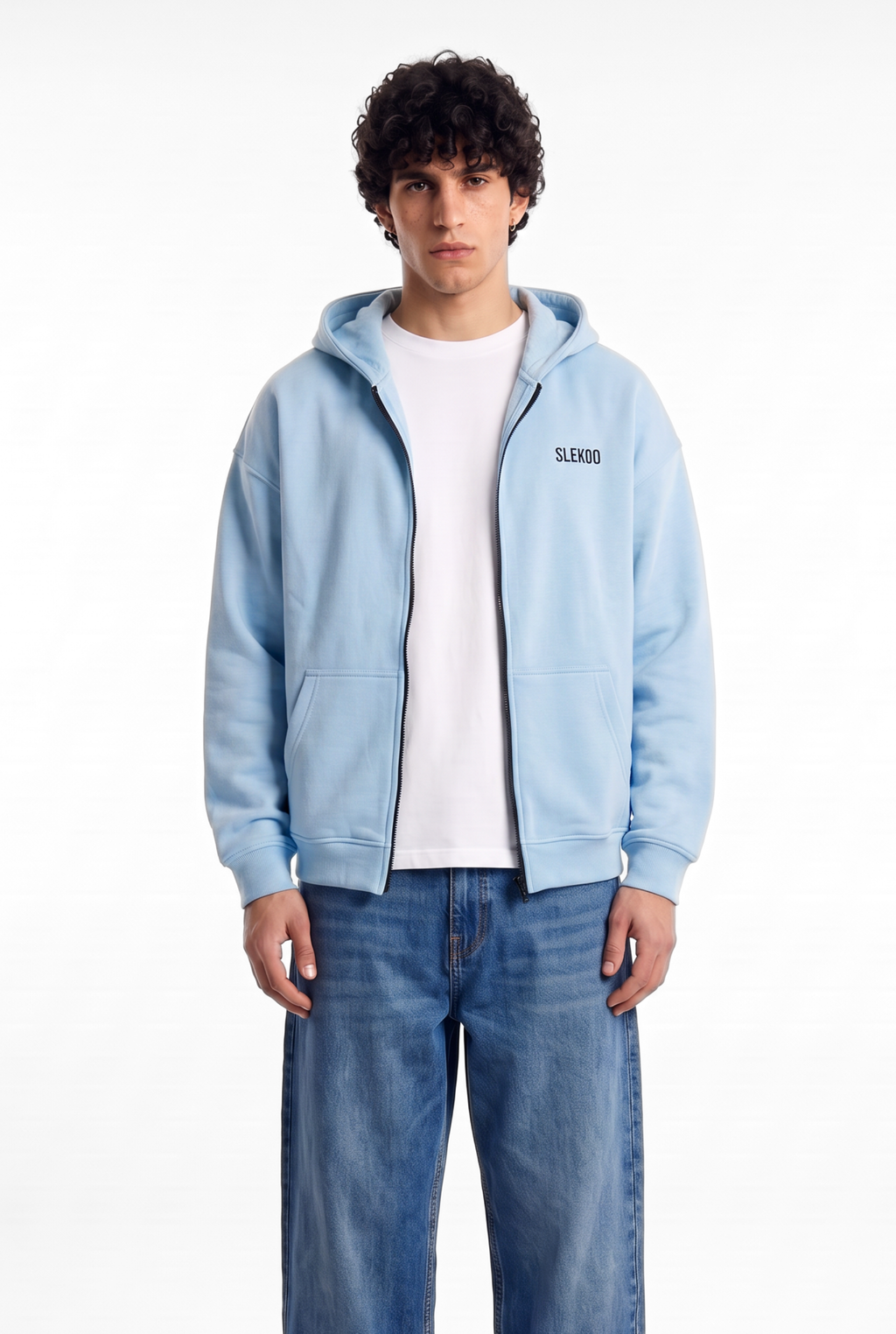 Unisex Baby Blue Oversize 2 Way Zipper Hoodie