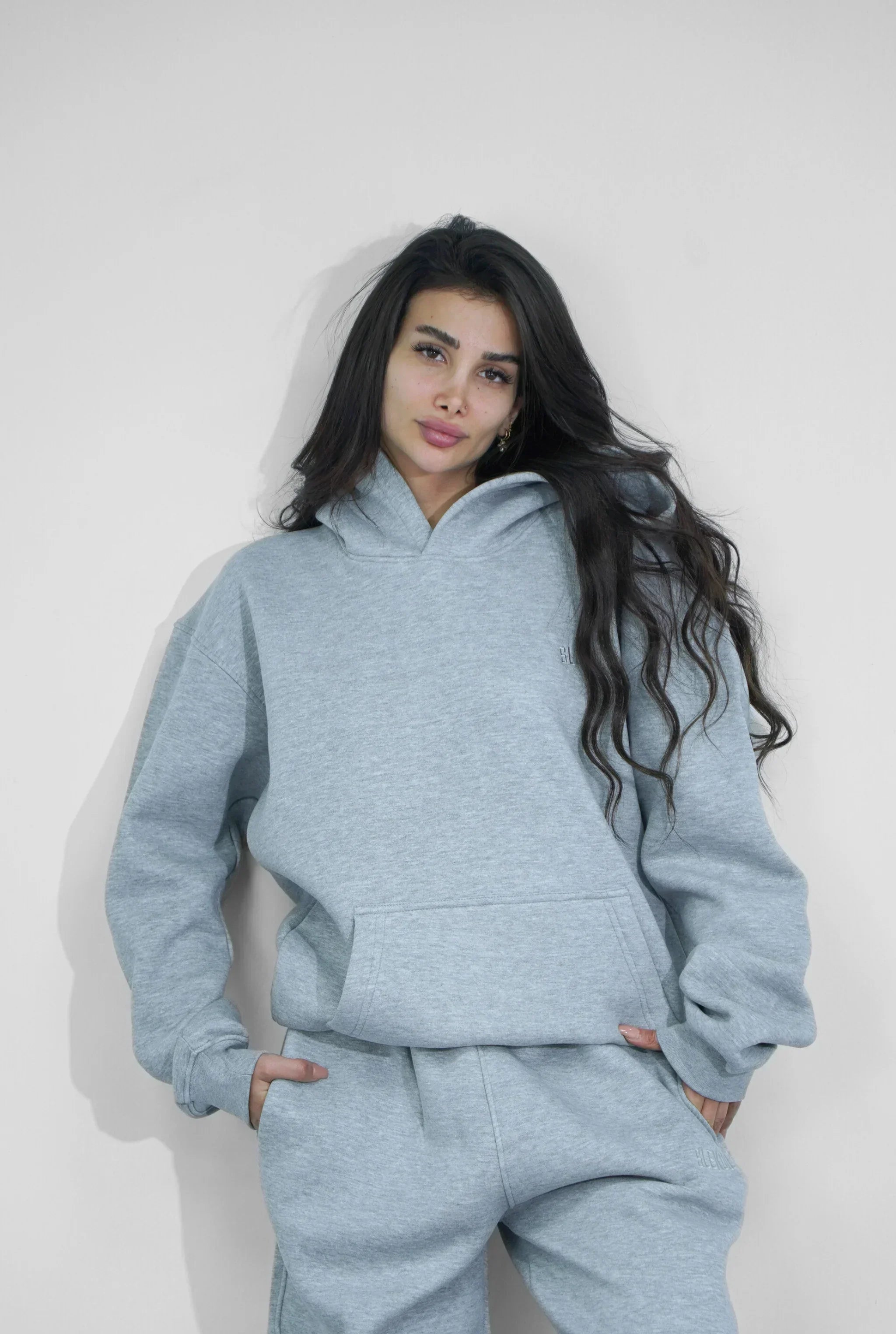 Basics Unisex Mesh Grey Tracksuit Oversize Hoodie & Baggy Sweatpants V1