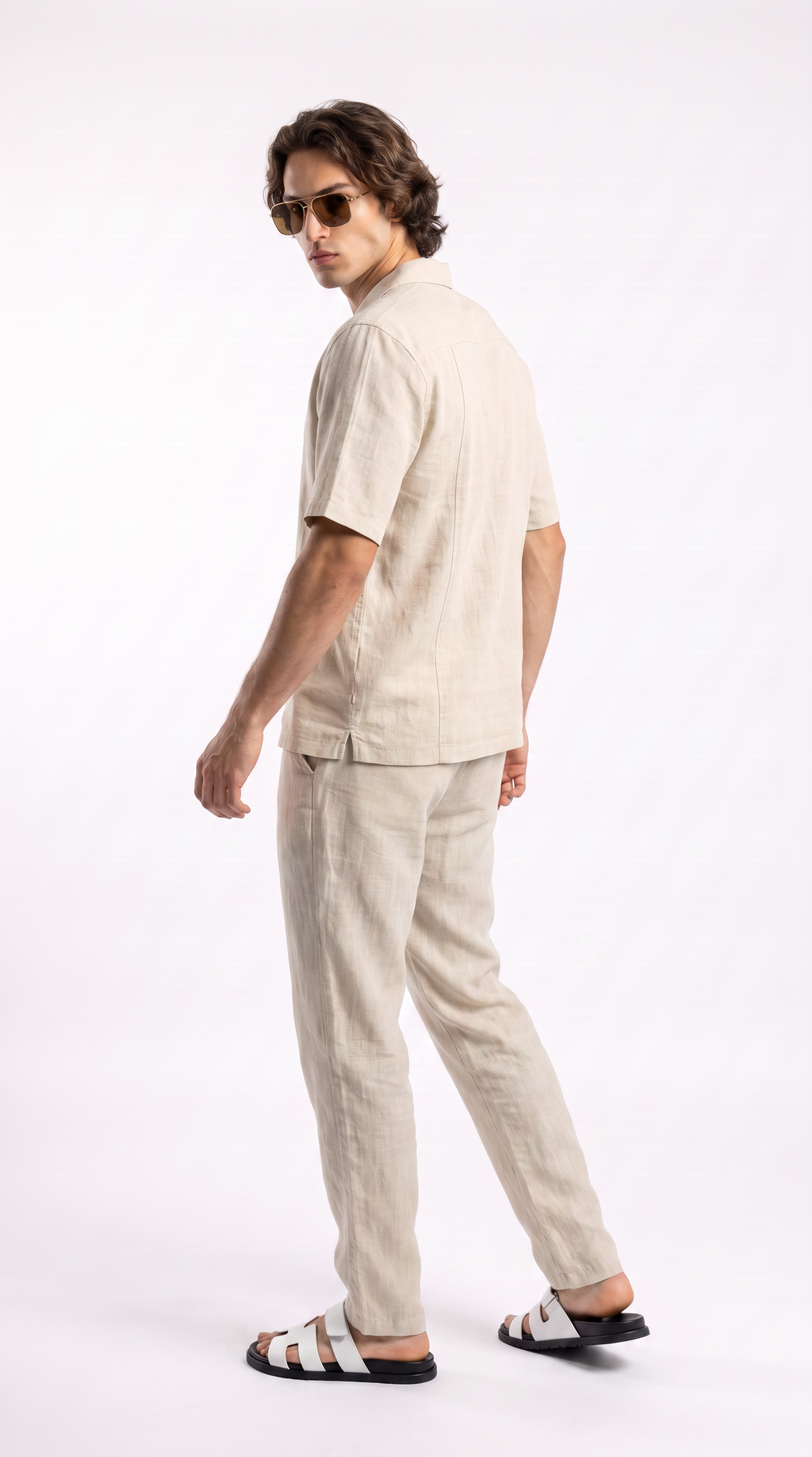 Light Beige Linen Shirt & Long Pants Set