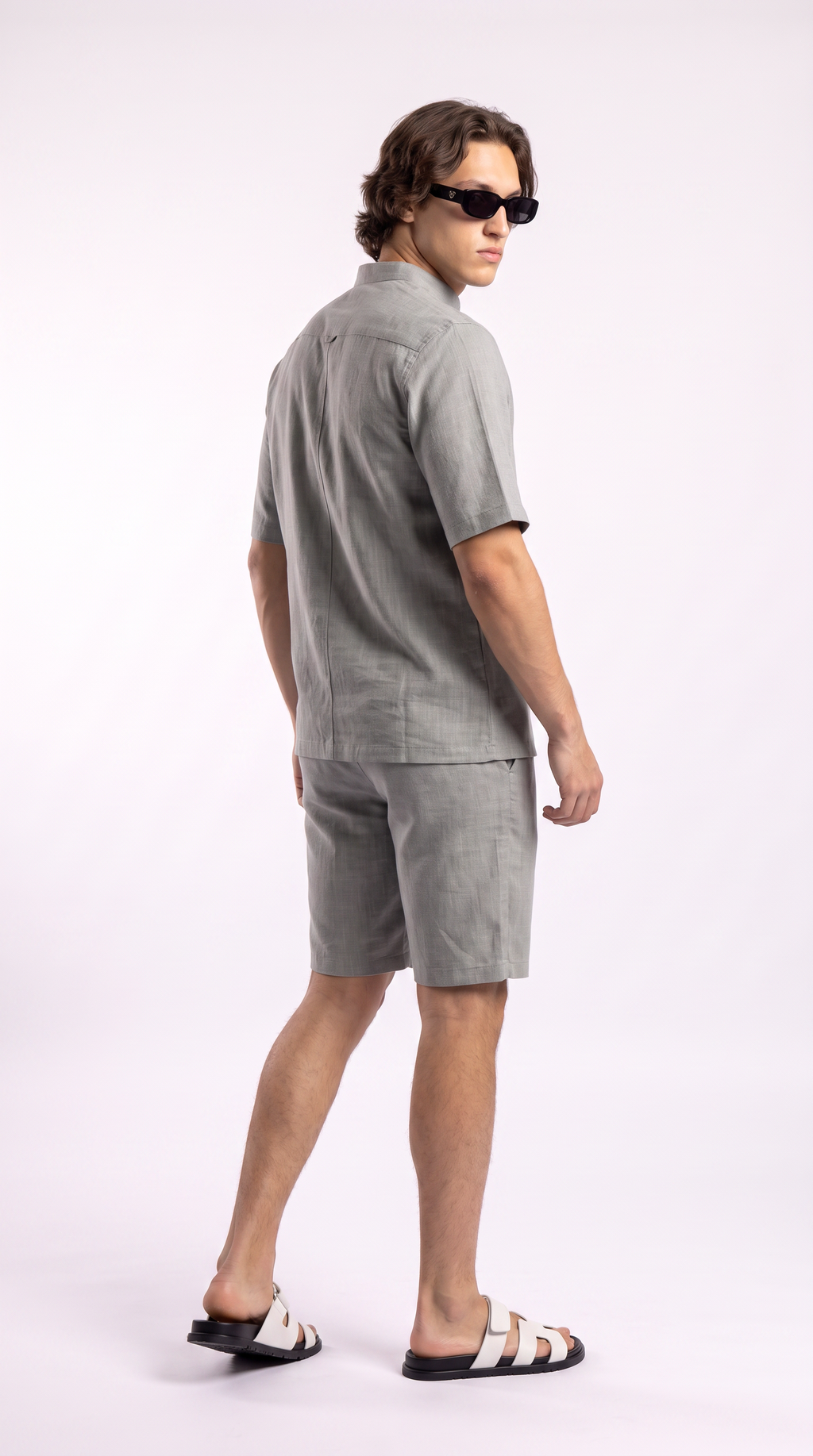 Silver Linen Shirt & Shorts Set