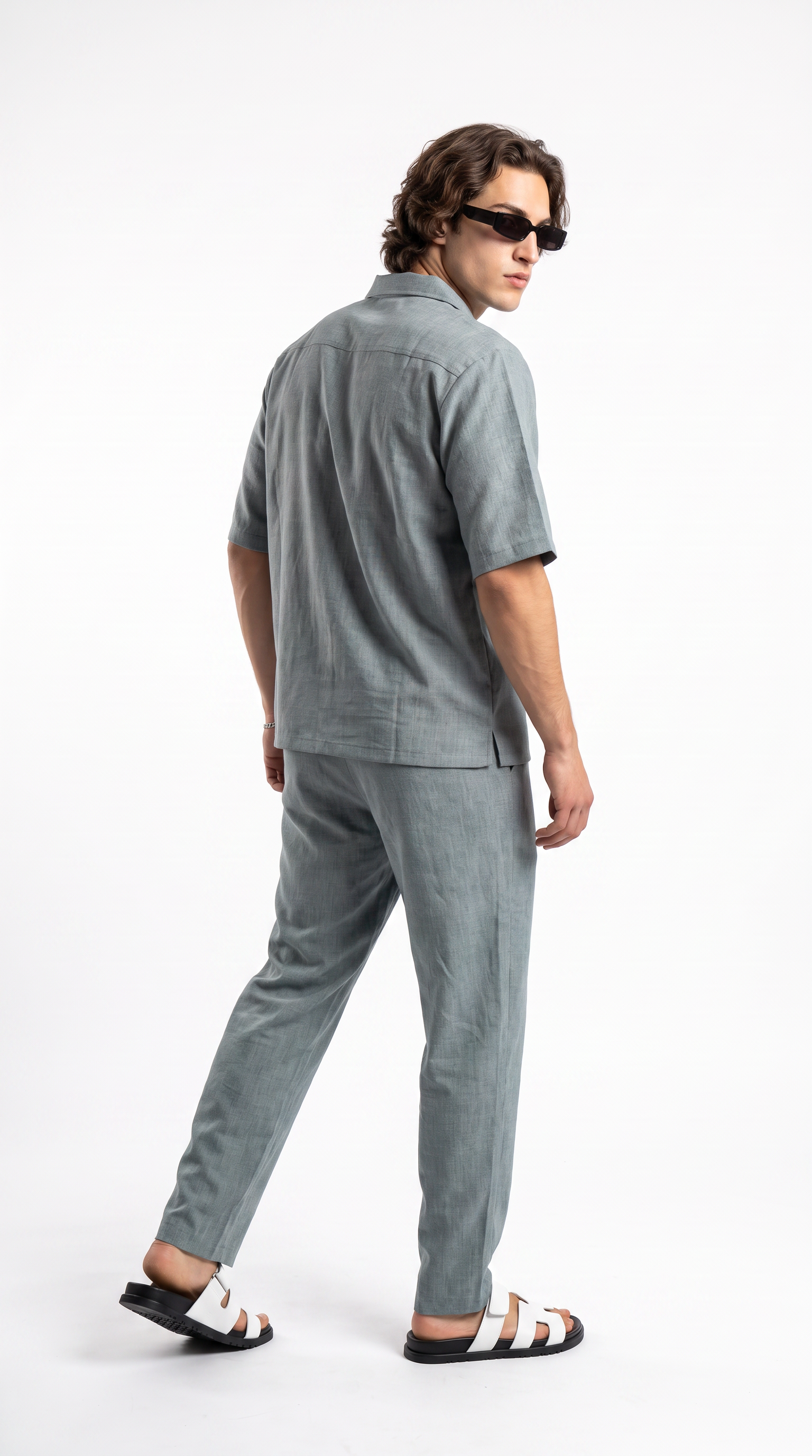 Silver Linen Shirt & Long Pants Set