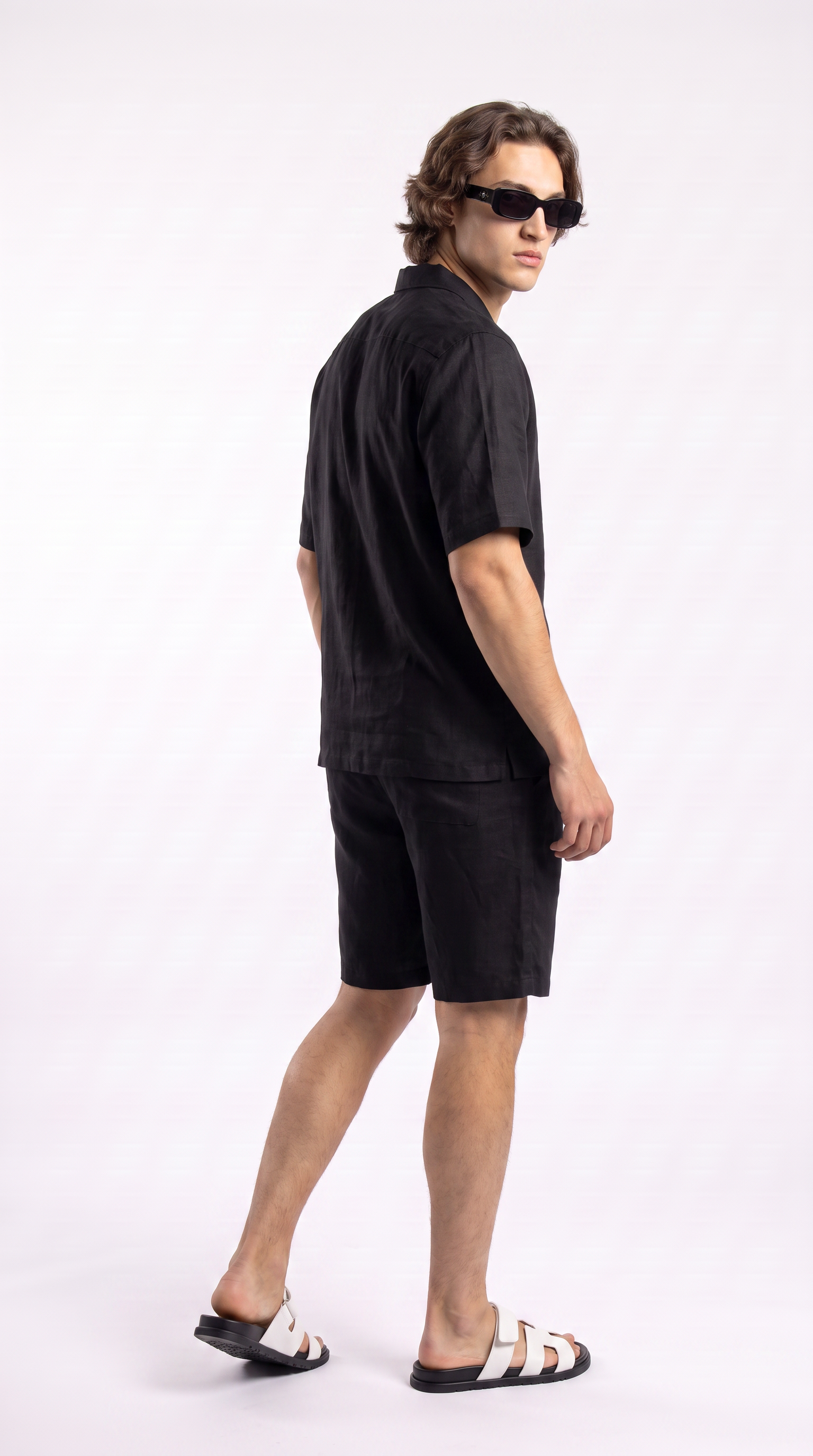 Black Linen Shirt & Shorts Set