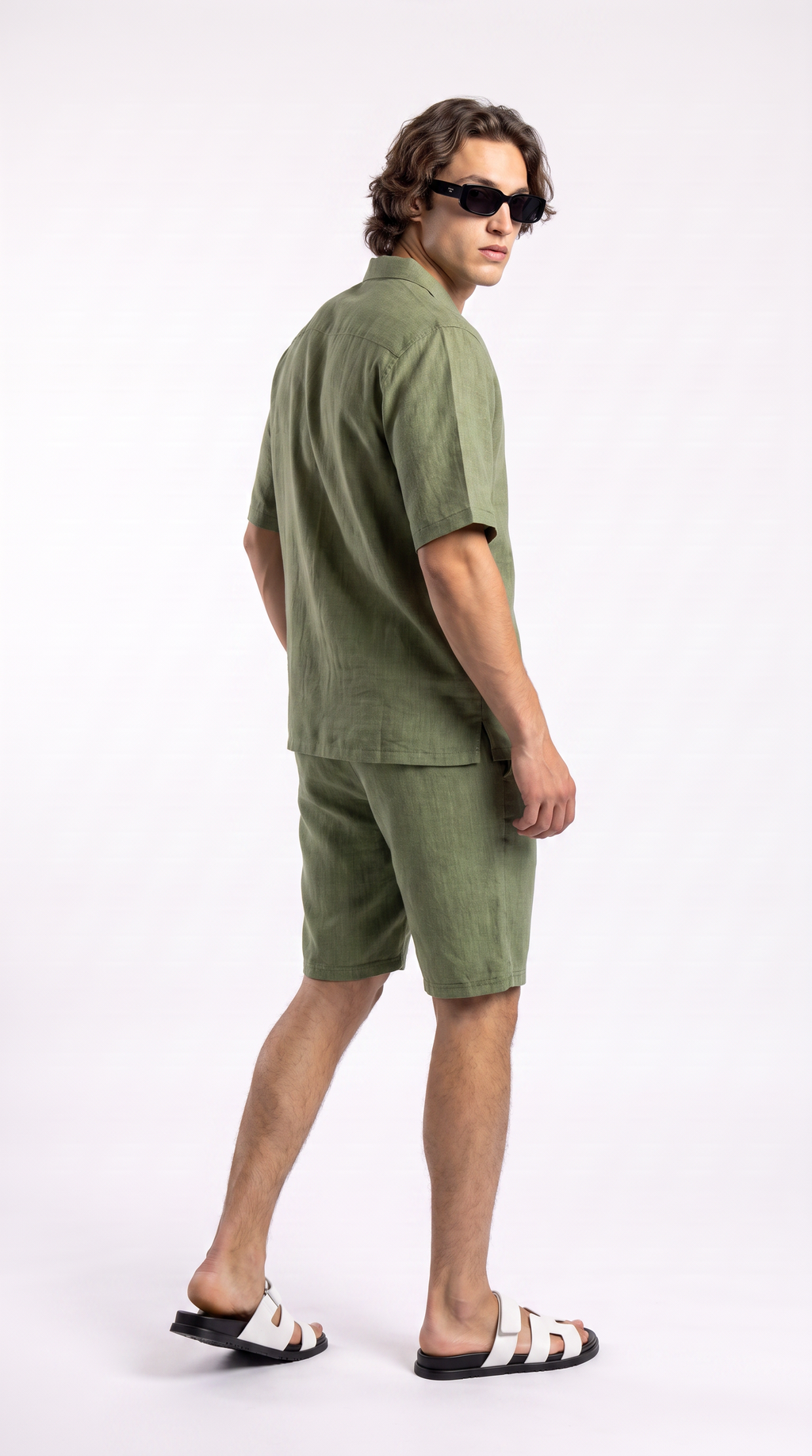 Olive Linen Shirt & Shorts Set