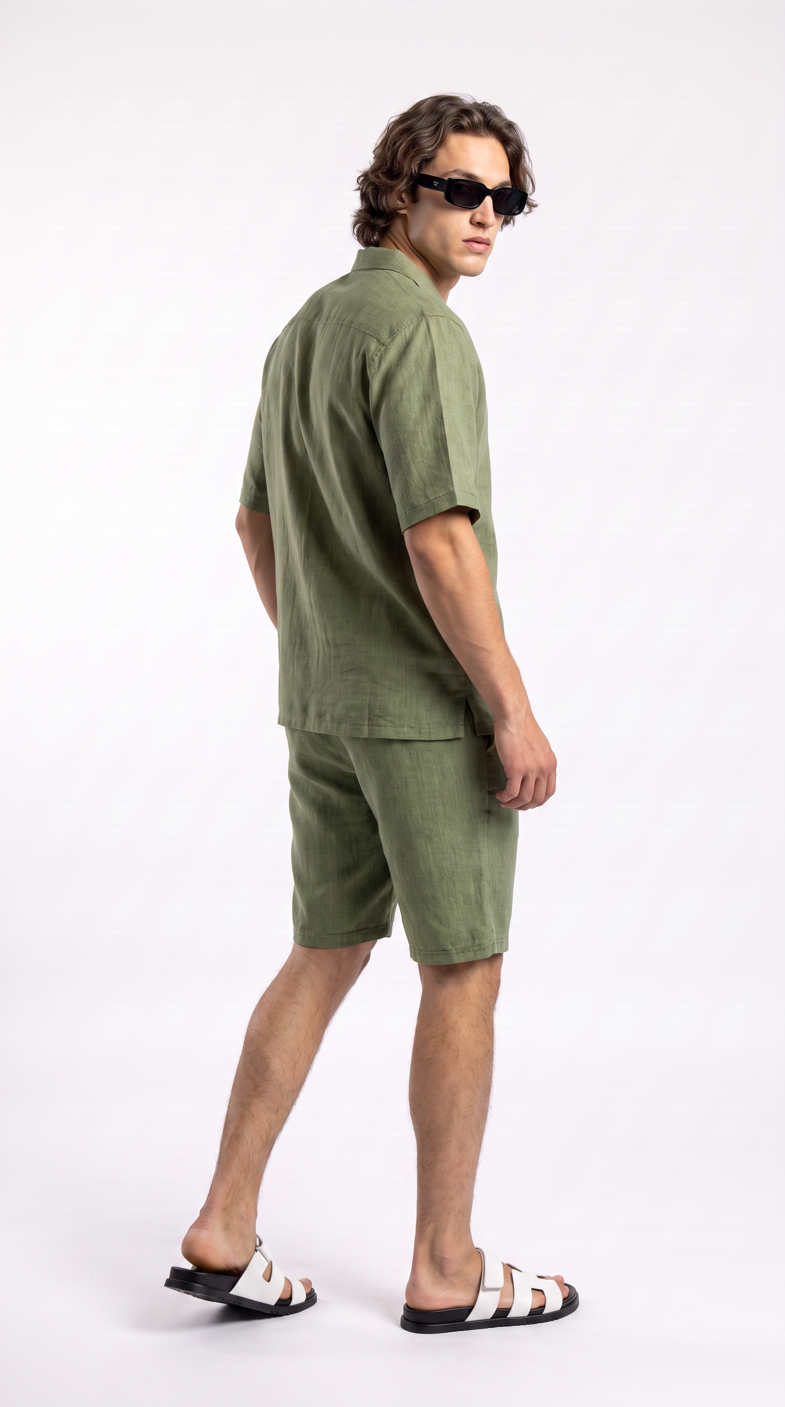 Olive Linen Shirt & Shorts Set