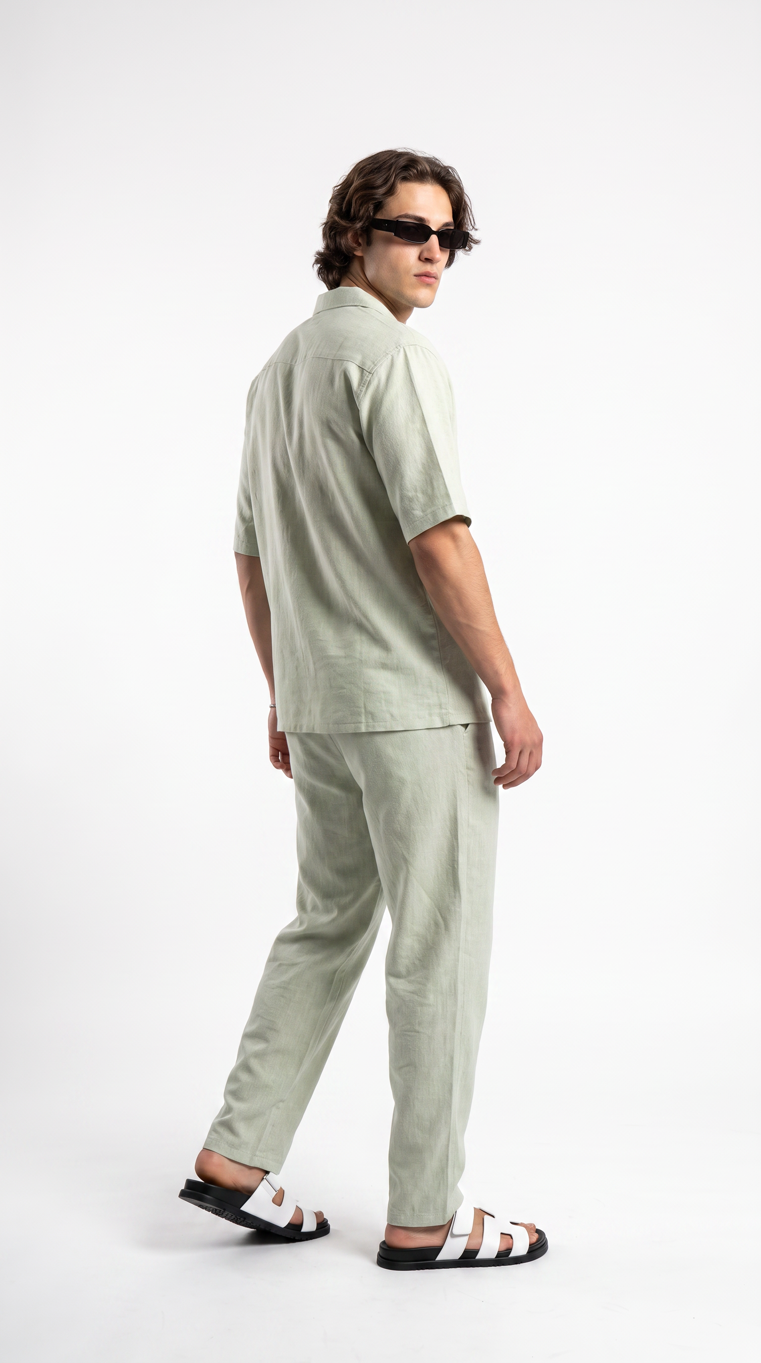 Eggshell Beige Linen Shirt & Long Pants Set
