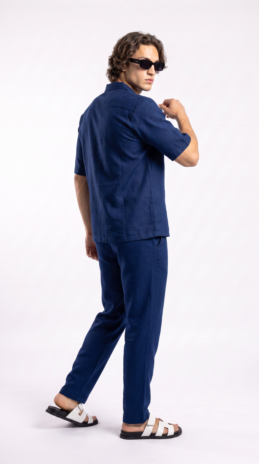 Navy Linen Shirt & Long Pants Set