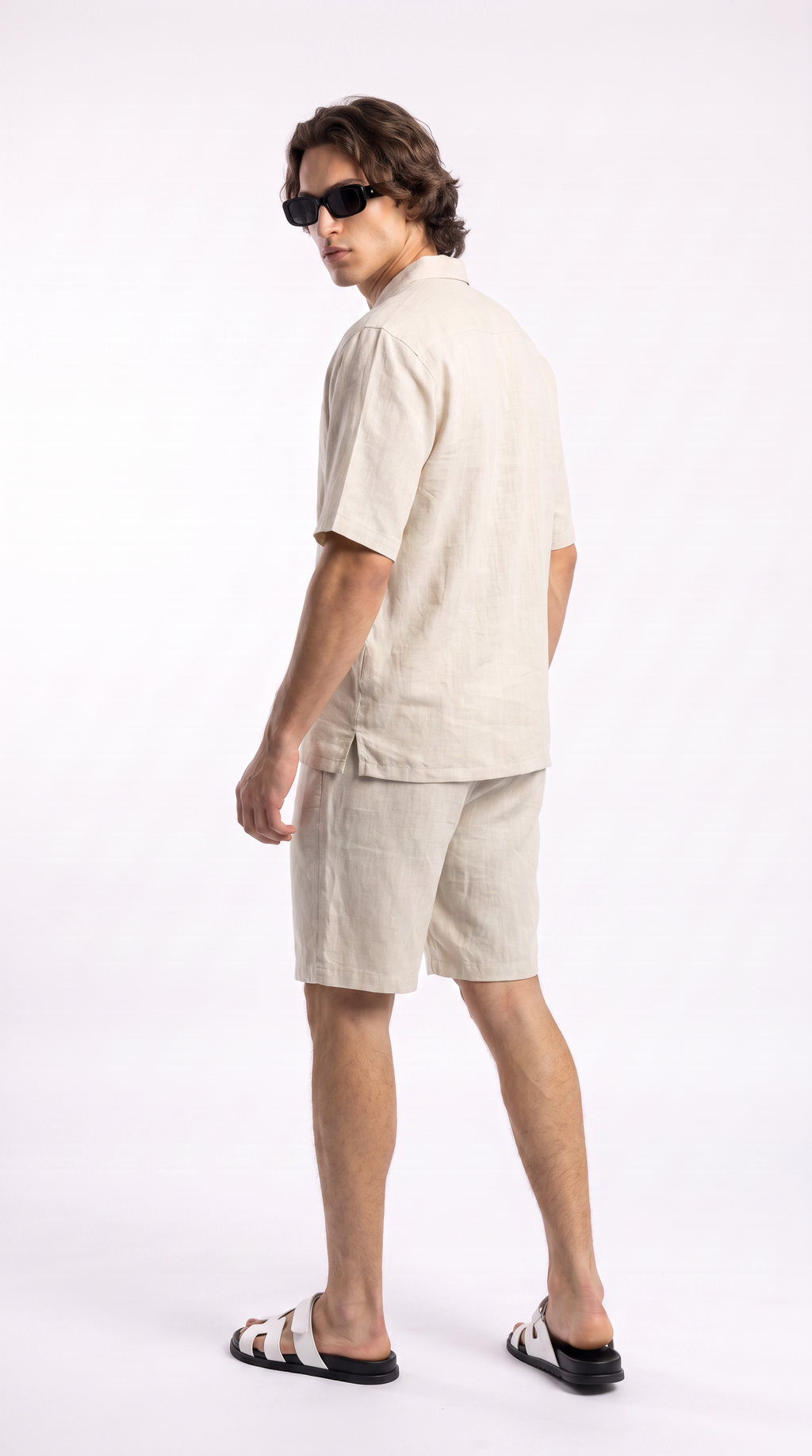 Light Beige Linen Shirt & Shorts Set