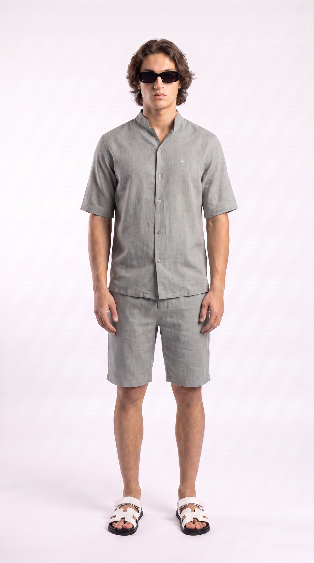 Silver Linen Shirt & Shorts Set