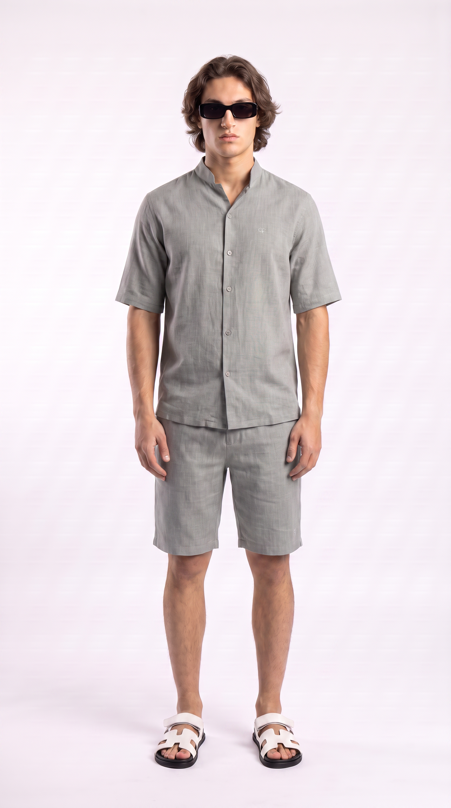 Silver Linen Shirt & Shorts Set