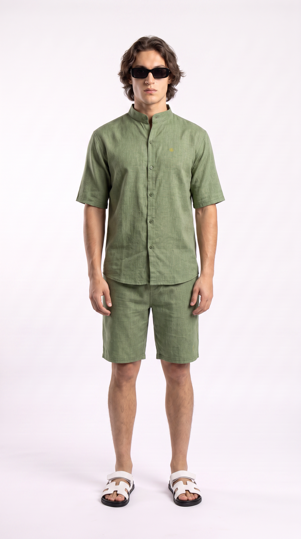 Olive Linen Shirt & Shorts Set