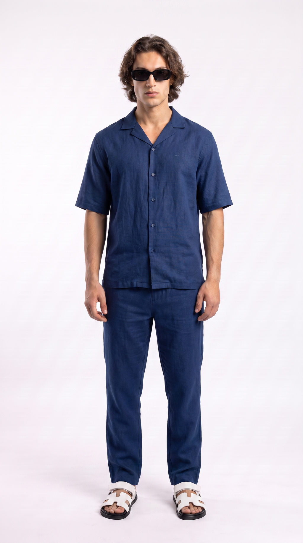 Navy Linen Shirt & Long Pants Set