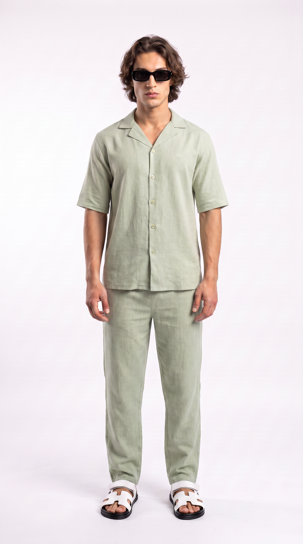 Eggshell Beige Linen Shirt & Long Pants Set