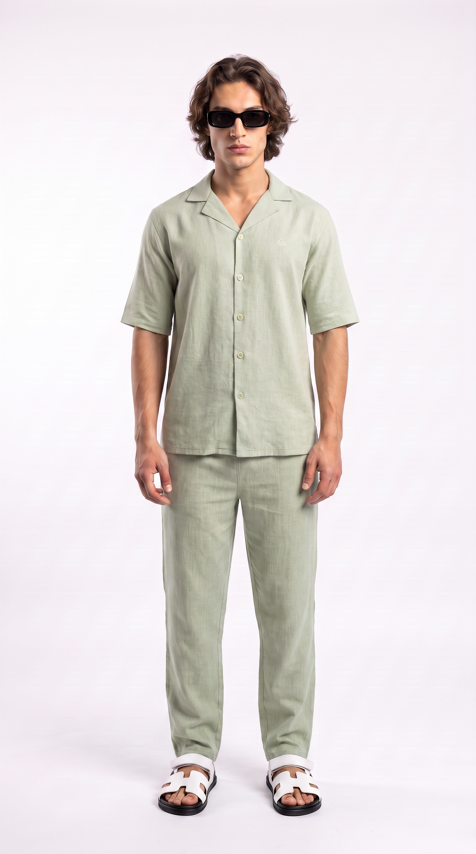 Eggshell Beige Linen Shirt & Long Pants Set