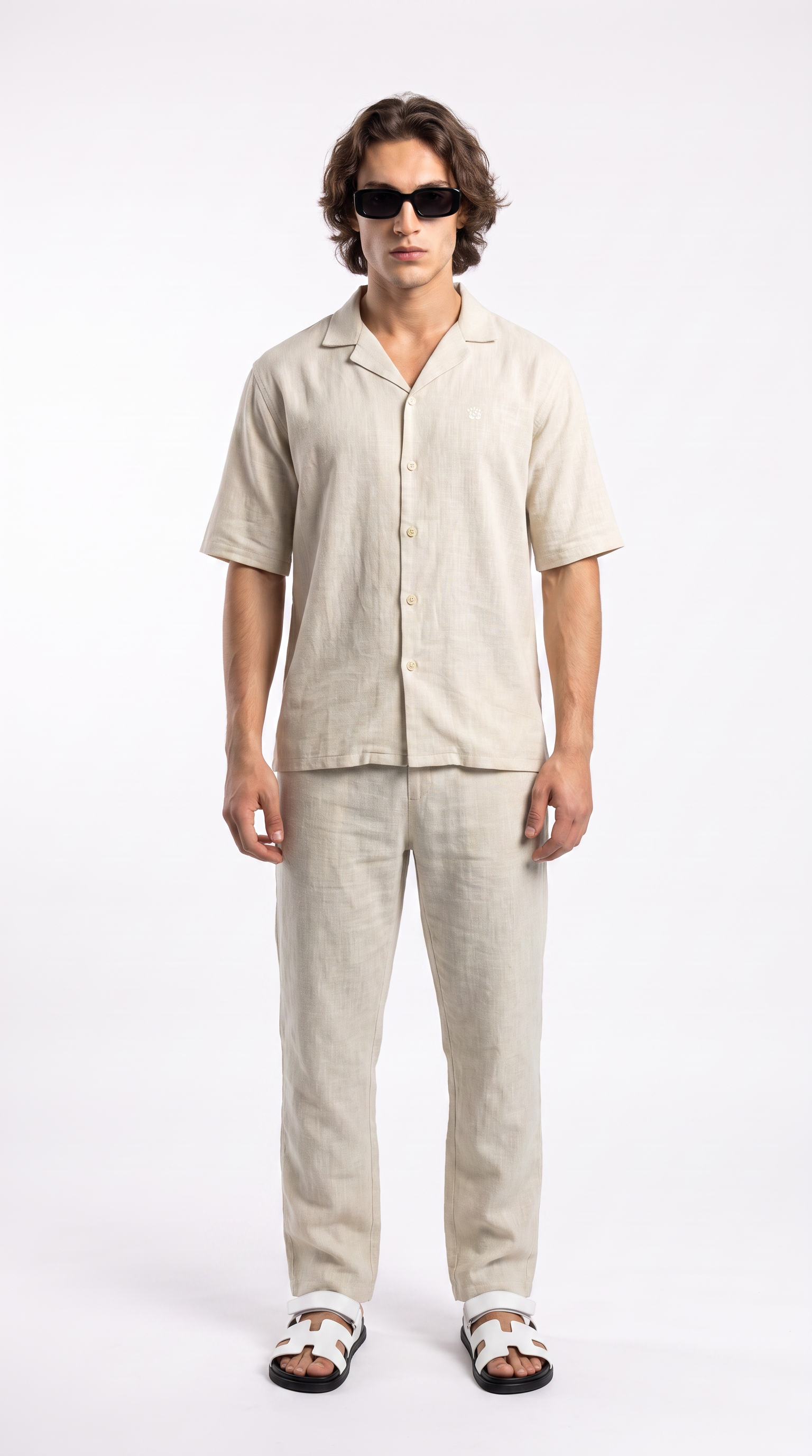 Light Beige Linen Shirt & Long Pants Set