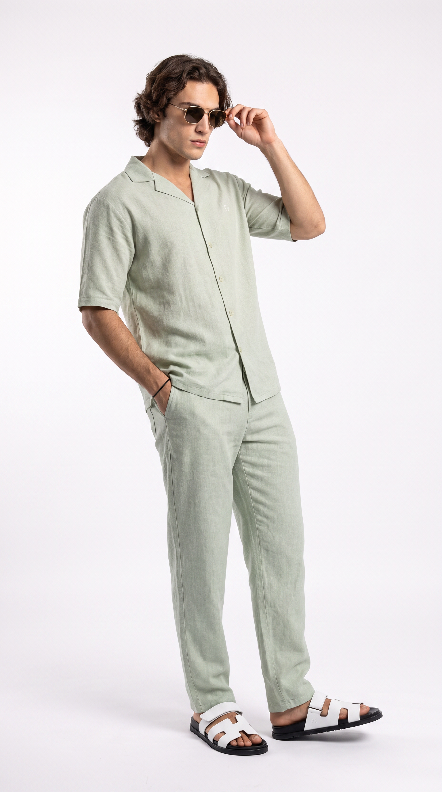 Eggshell Beige Linen Shirt & Long Pants Set