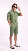 Olive Linen Shirt & Shorts Set