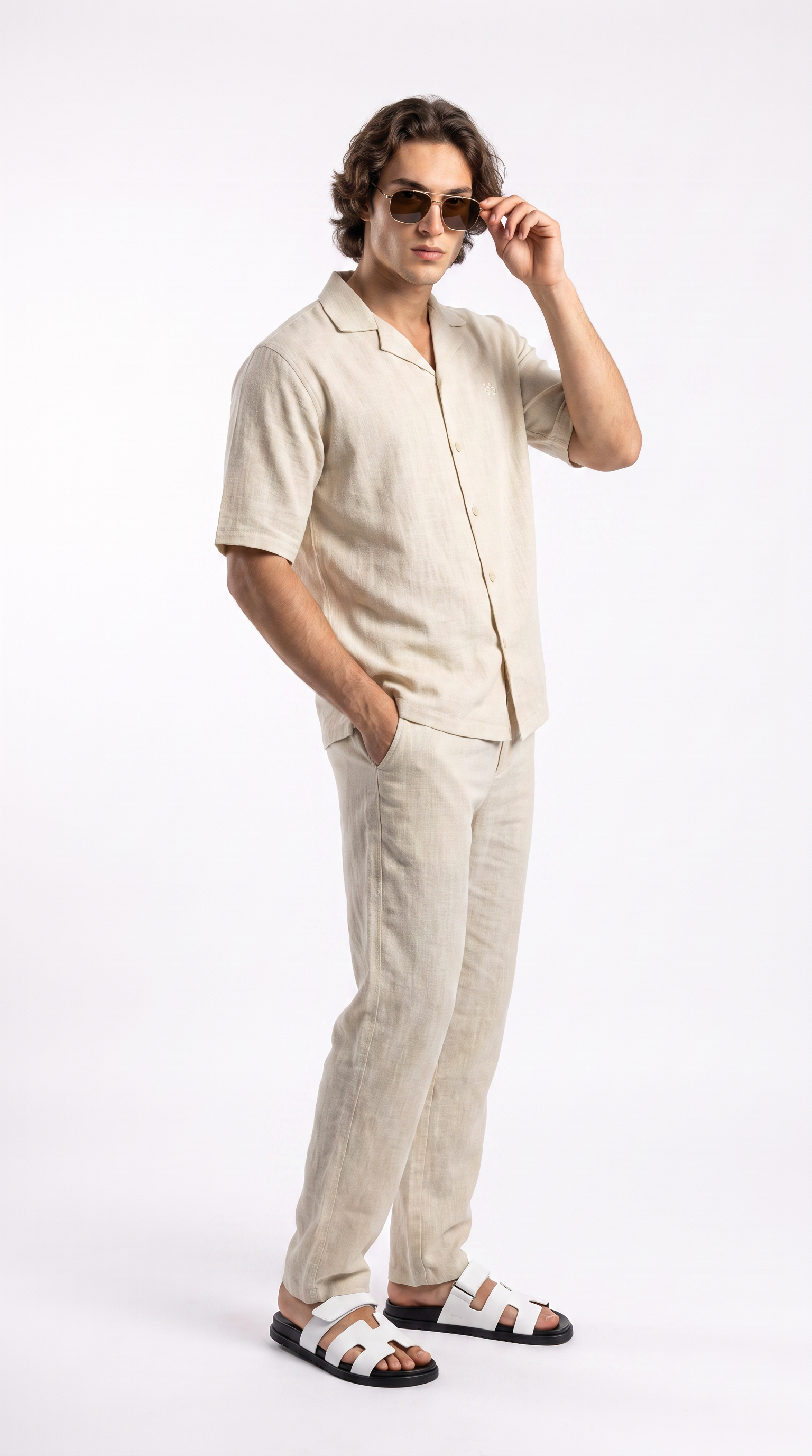 Light Beige Linen Shirt & Long Pants Set