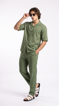 Olive Linen Shirt & Long Pants Set