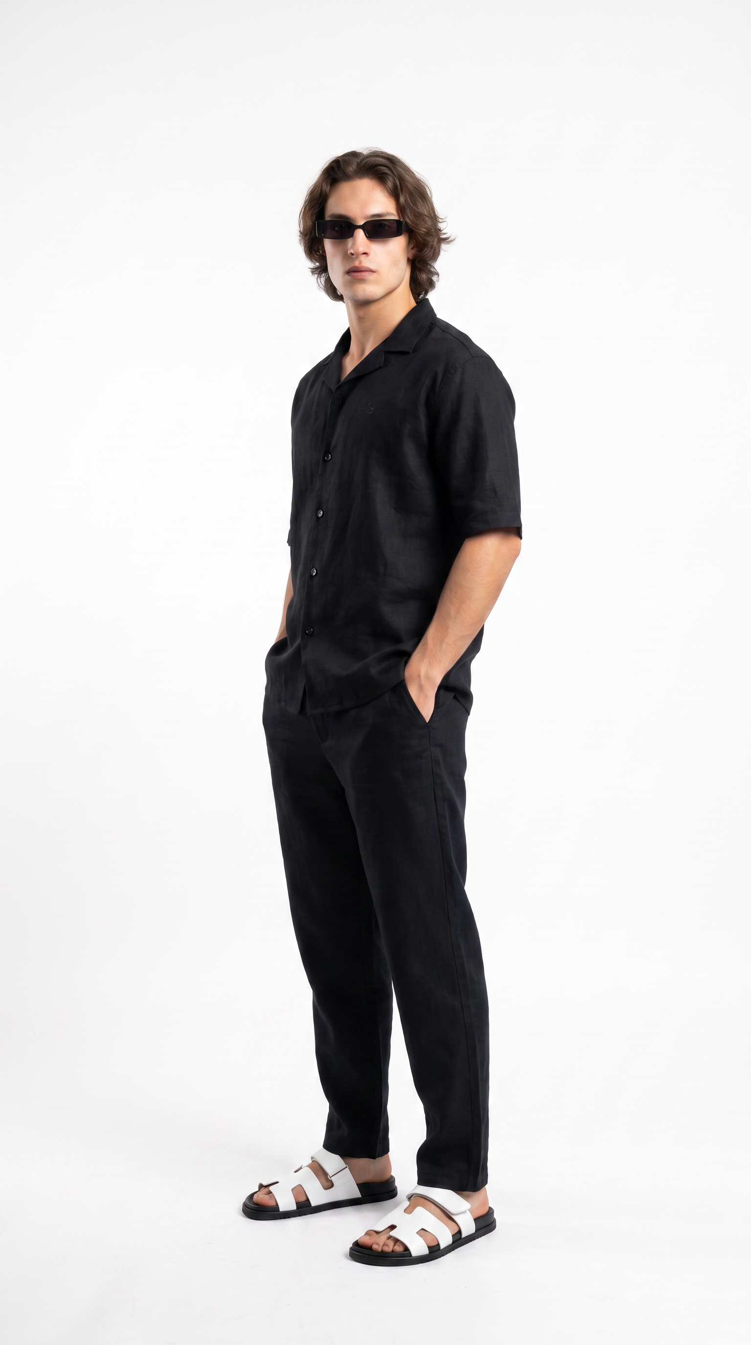 Black Linen Shirt & Long Pants Set