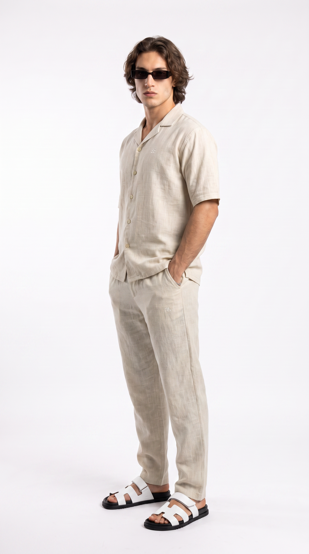Light Beige Linen Shirt & Long Pants Set