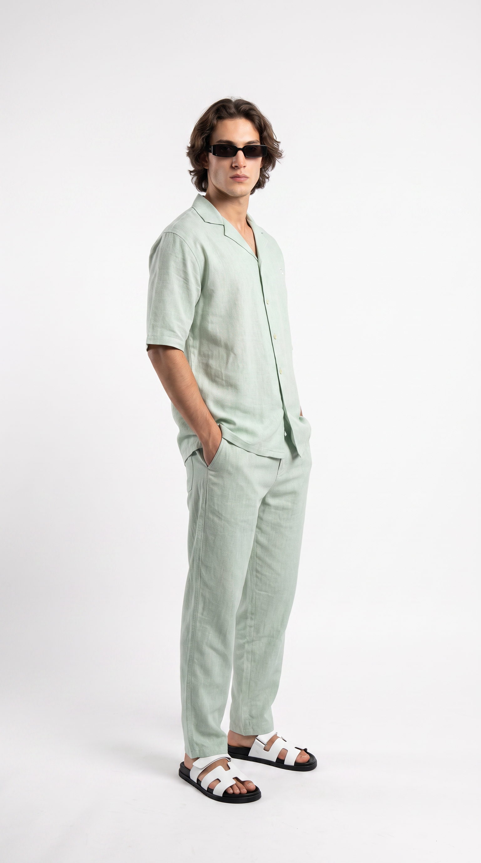 Eggshell Beige Linen Shirt & Long Pants Set