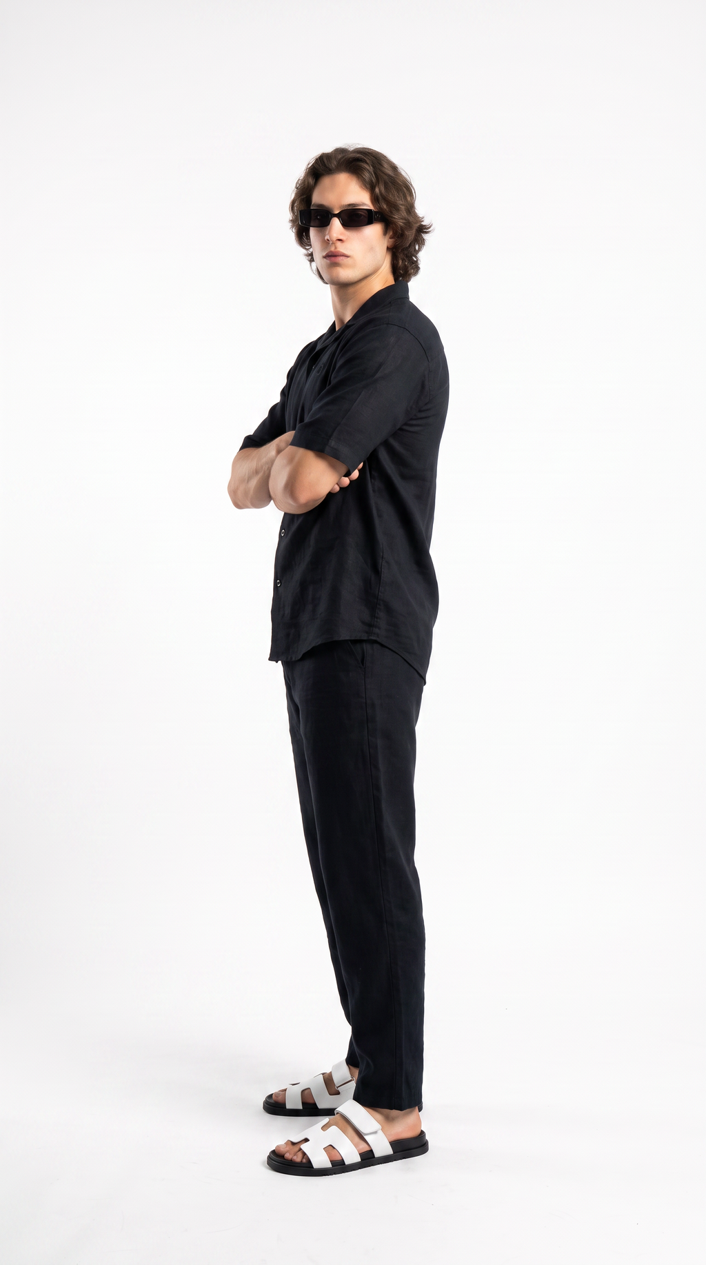 Black Linen Shirt & Long Pants Set