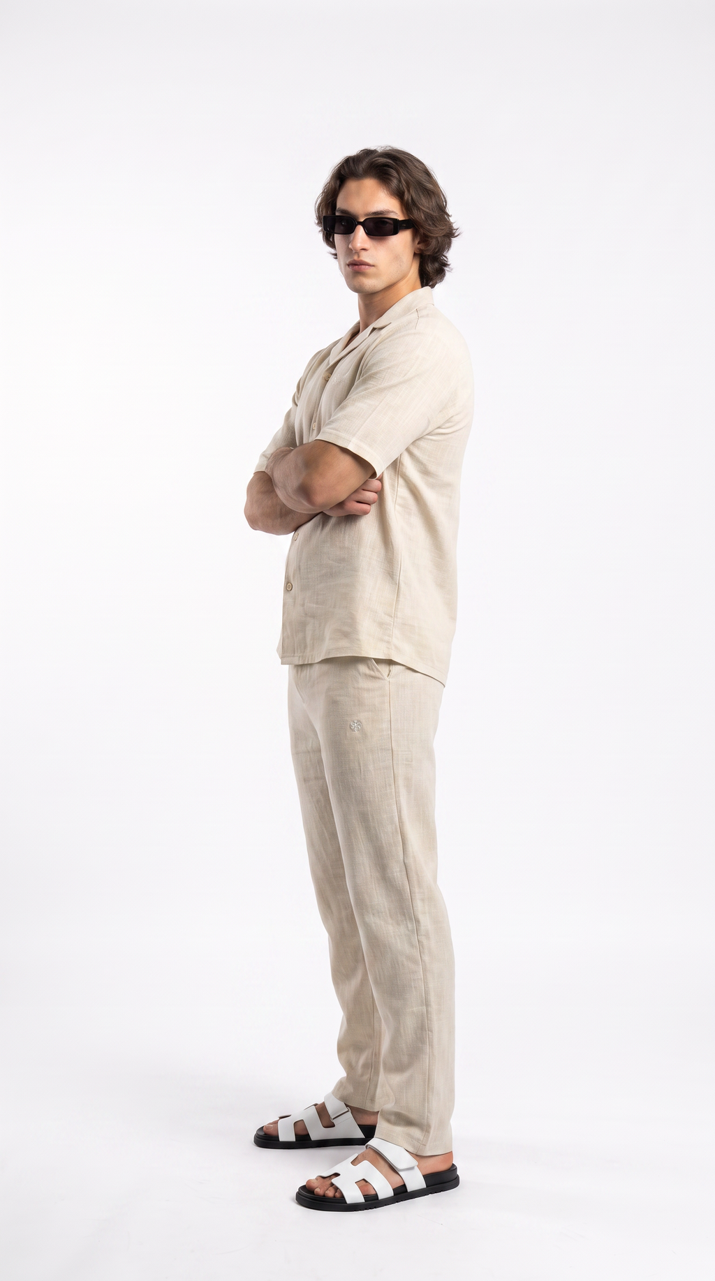 Light Beige Linen Shirt & Long Pants Set