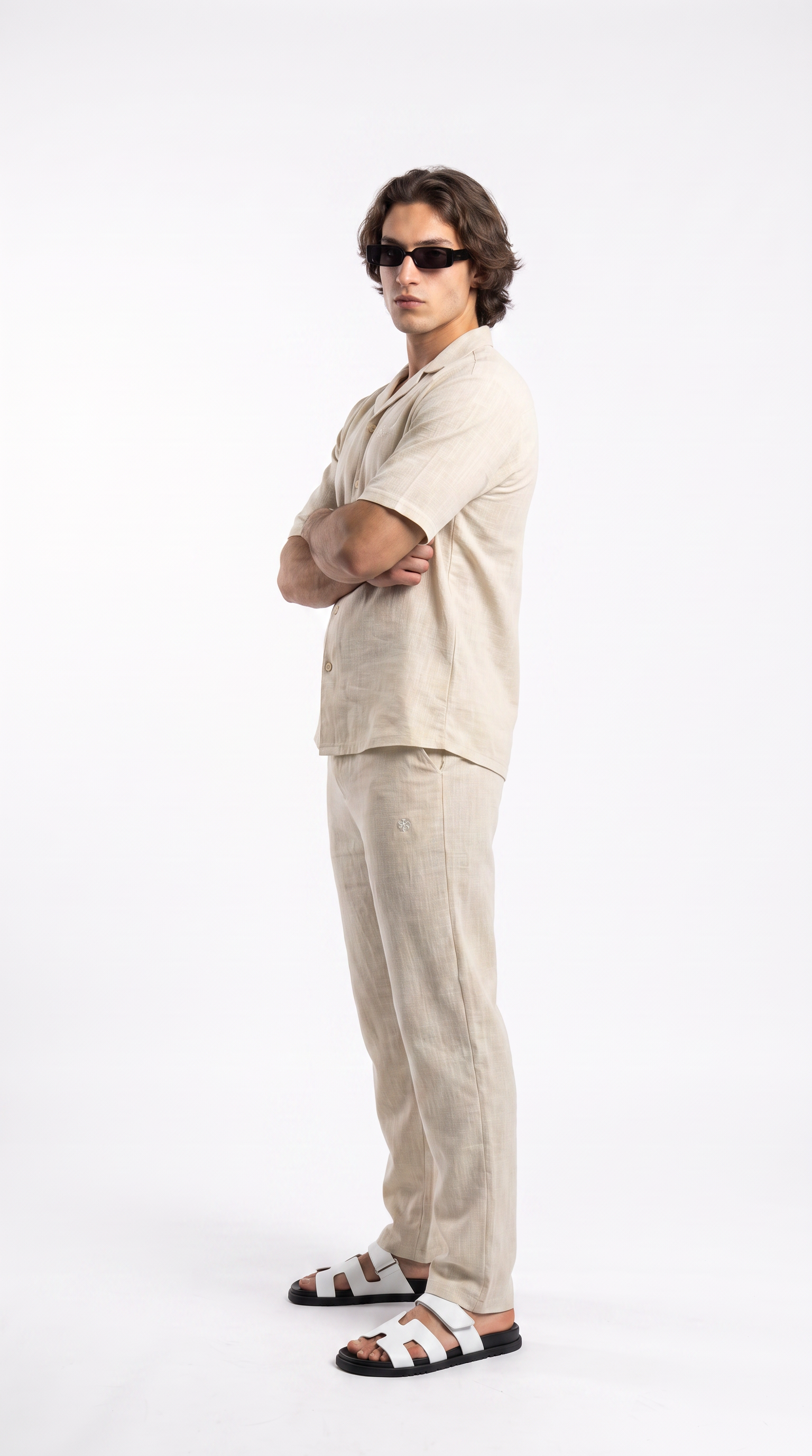 Light Beige Linen Shirt & Long Pants Set