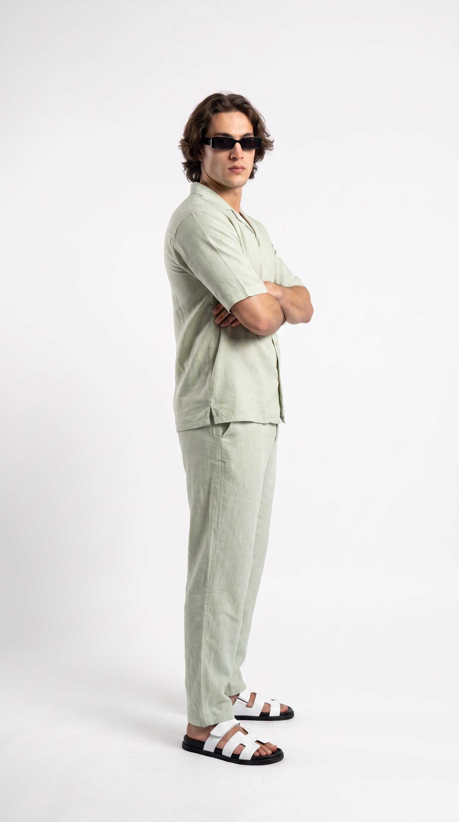 Eggshell Beige Linen Shirt & Long Pants Set
