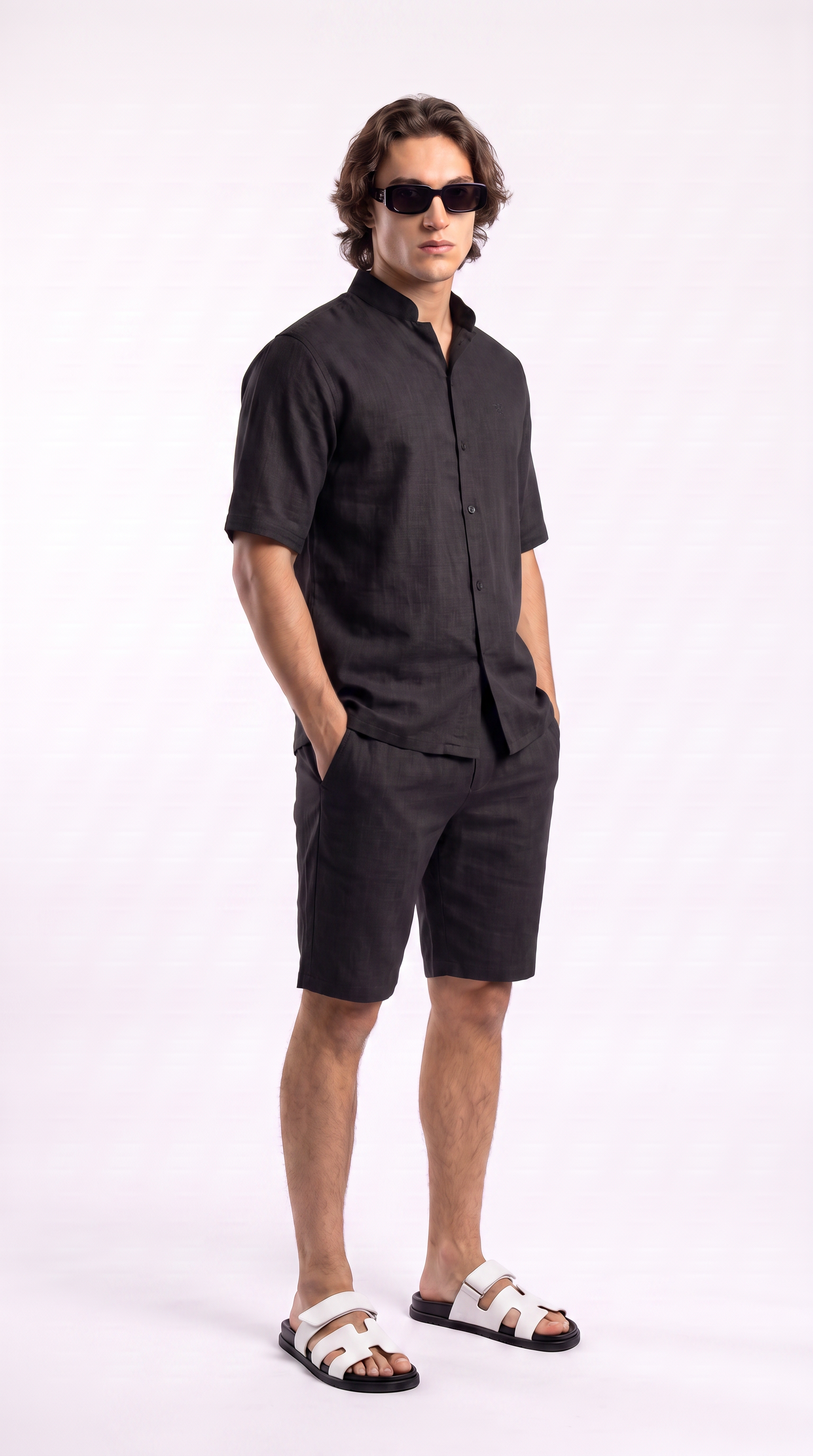 Black Linen Shirt & Shorts Set
