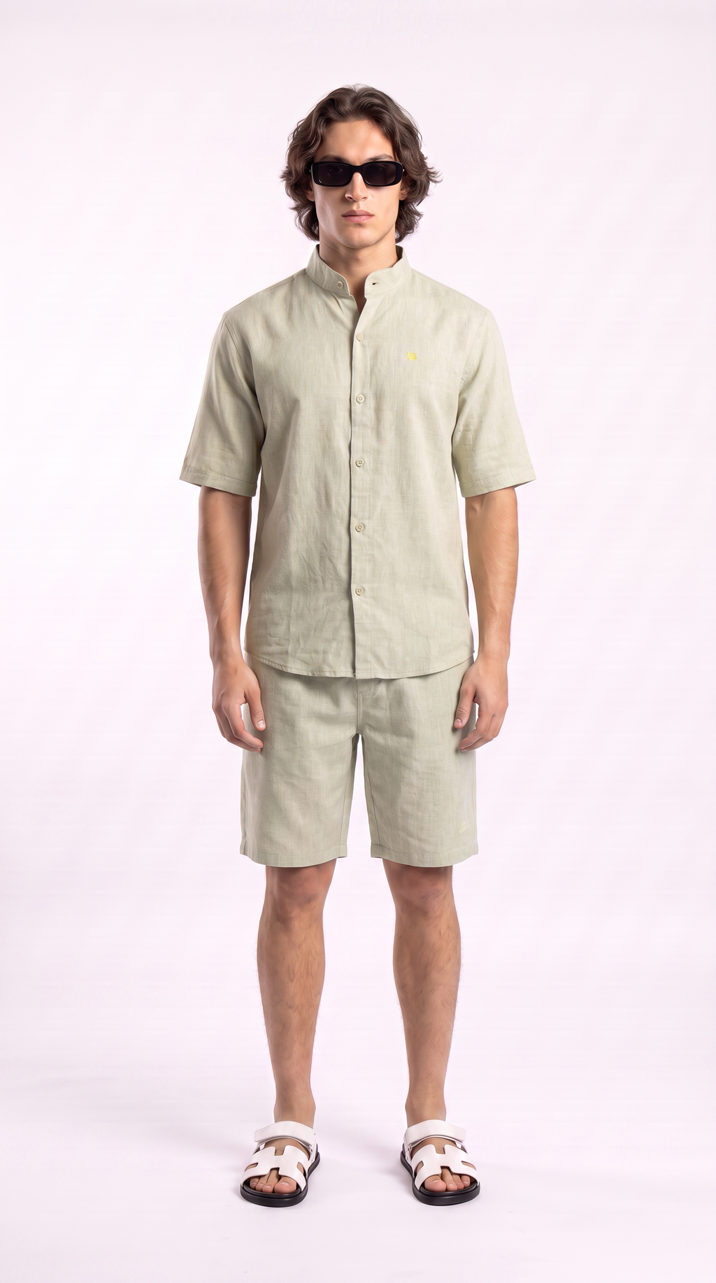 Eggshell Beige Linen Shirt & Shorts Set