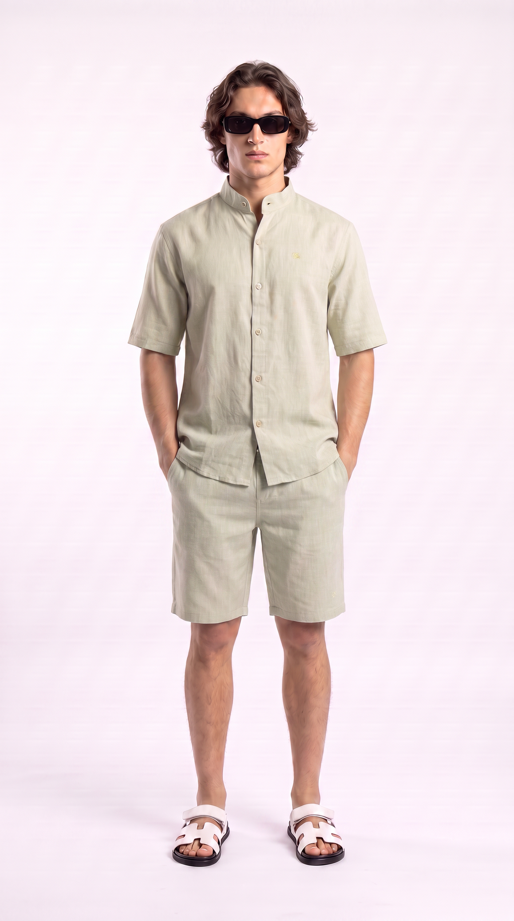 Eggshell Beige Linen Shirt & Shorts Set