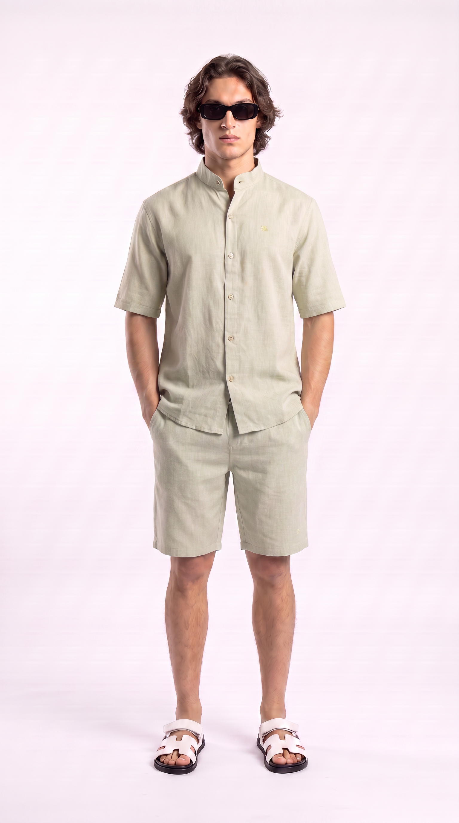Eggshell Beige Linen Shirt & Shorts Set