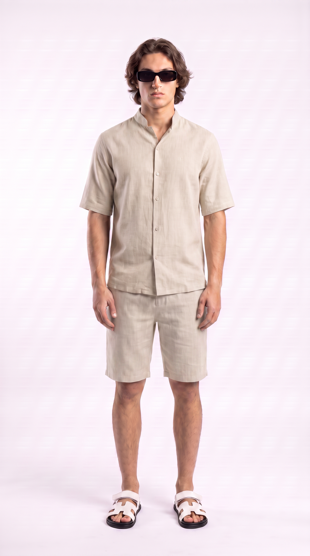 Light Beige Linen Shirt & Shorts Set
