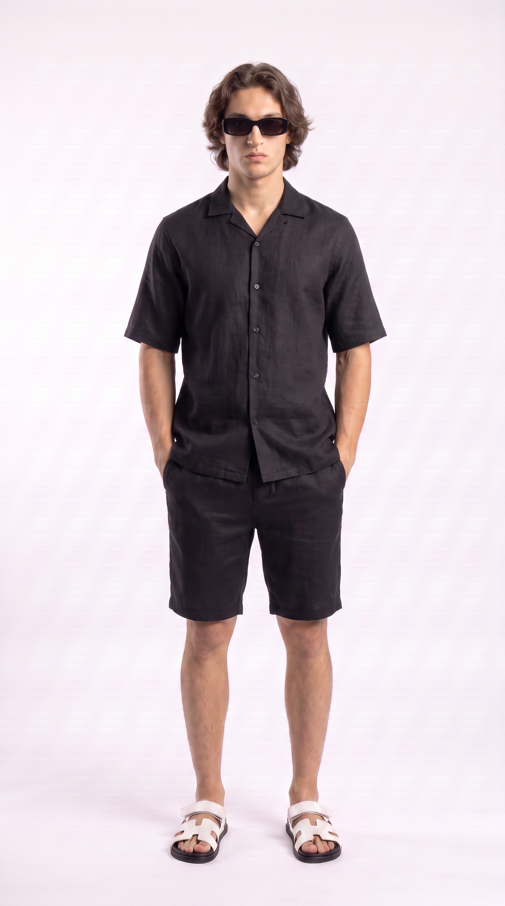 Black Linen Shirt & Shorts Set