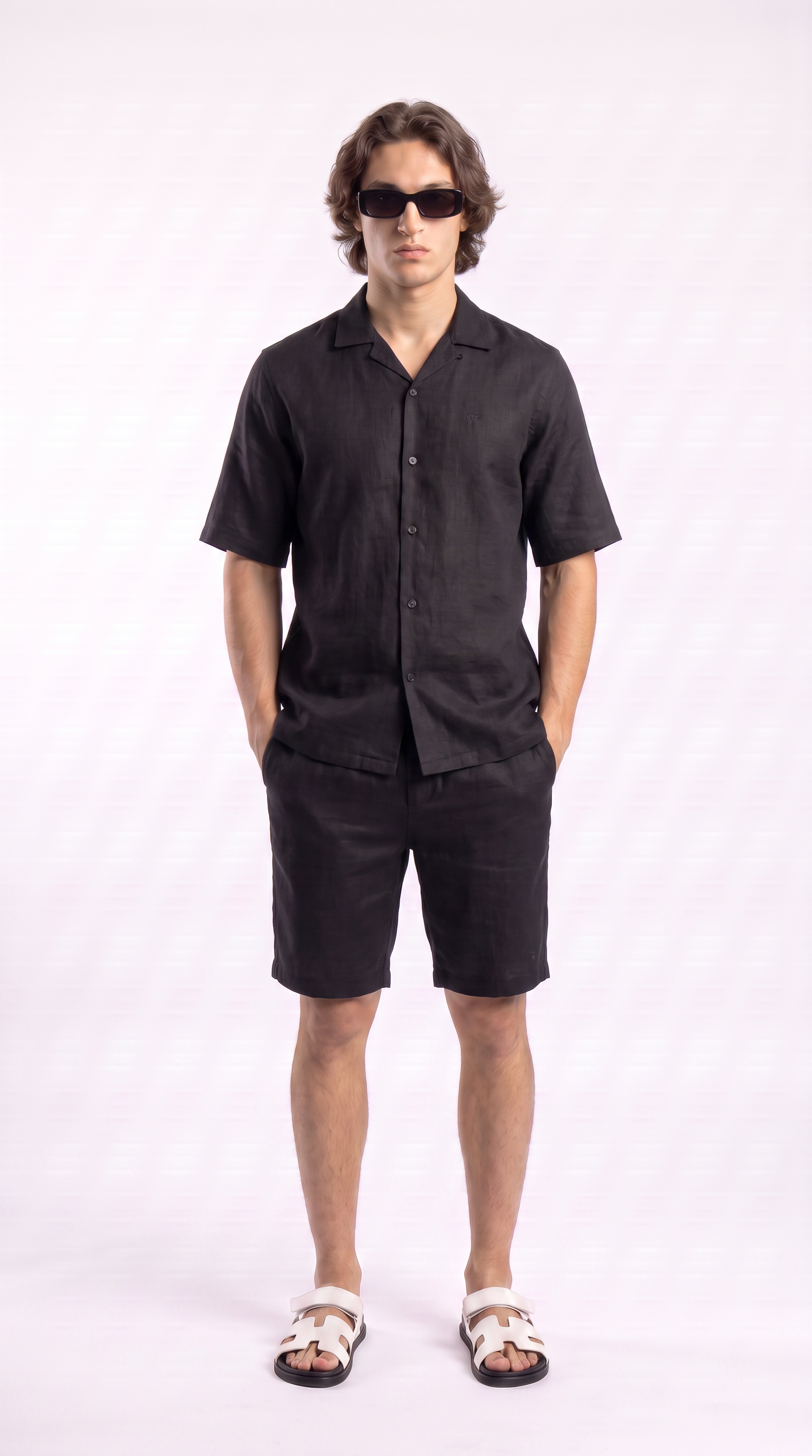 Black Linen Shirt & Shorts Set