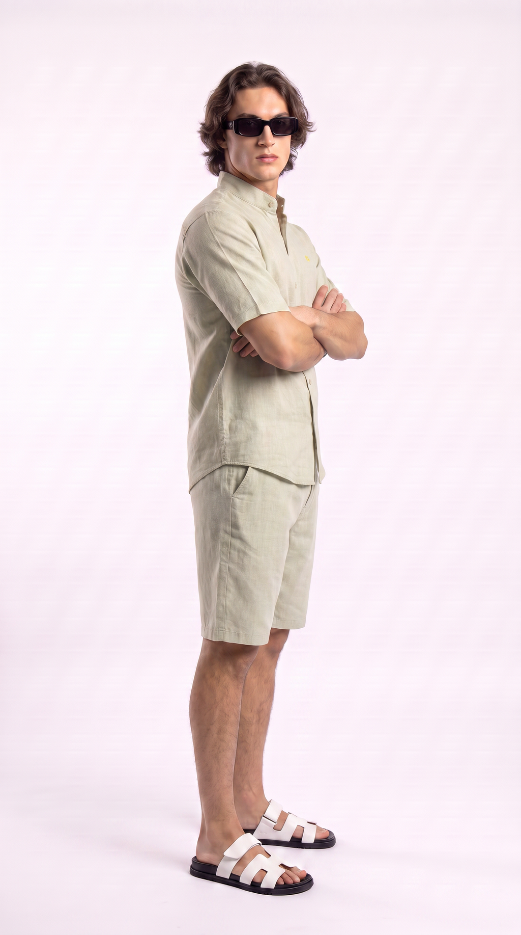 Eggshell Beige Linen Shirt & Shorts Set