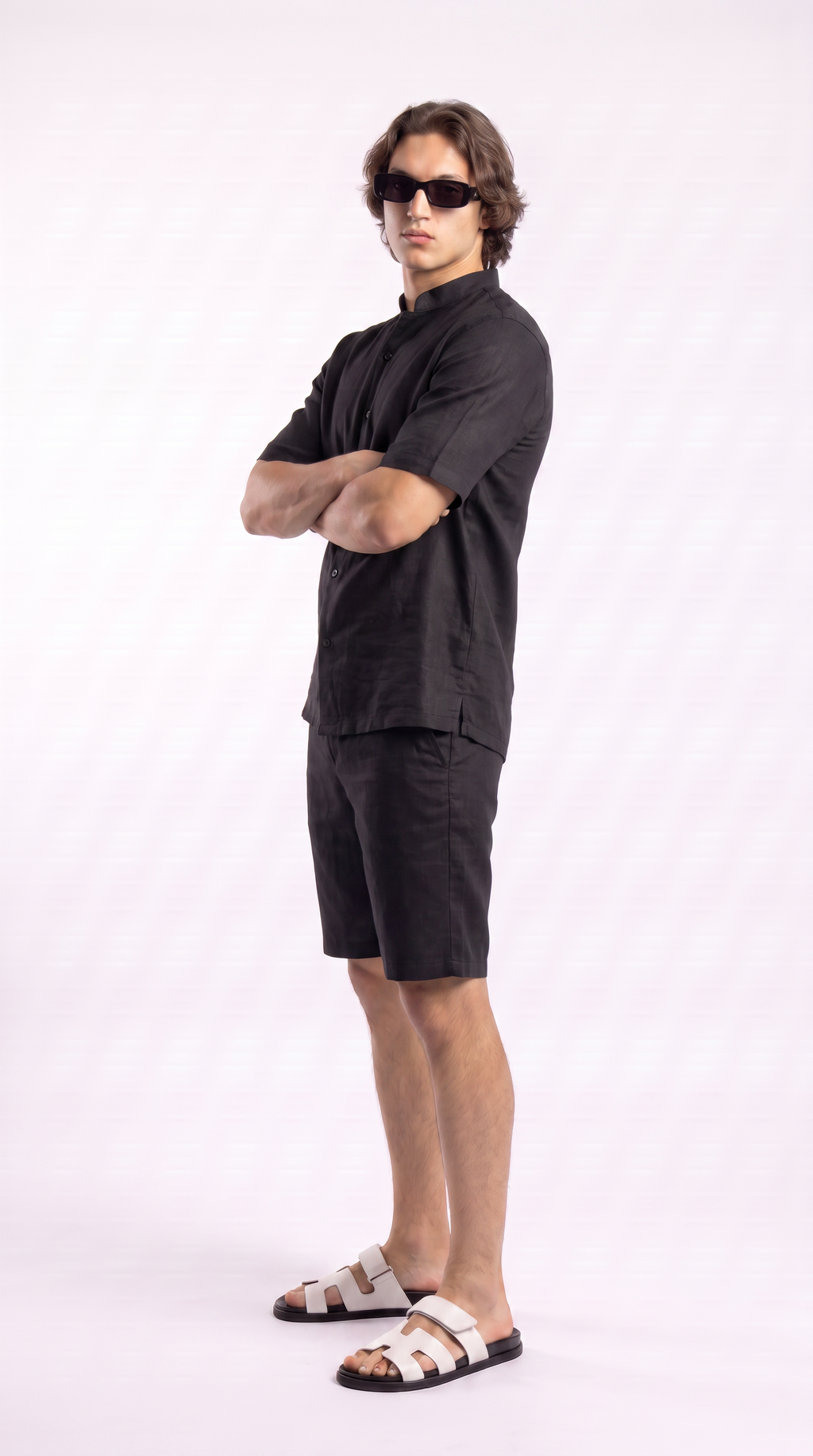 Black Linen Shirt & Shorts Set