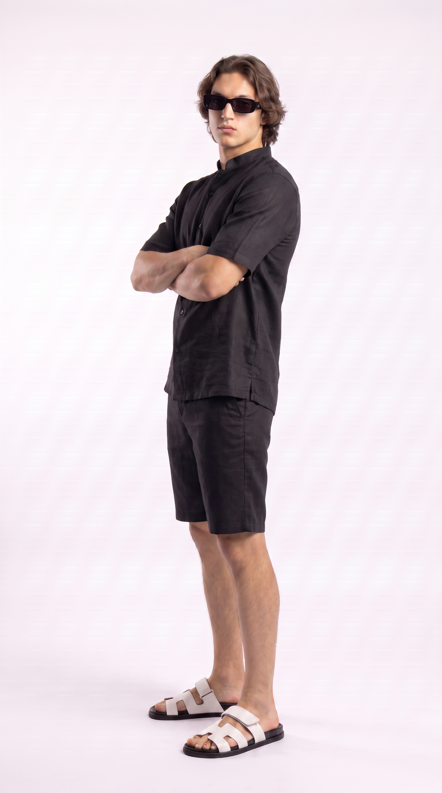 Black Linen Shirt & Shorts Set