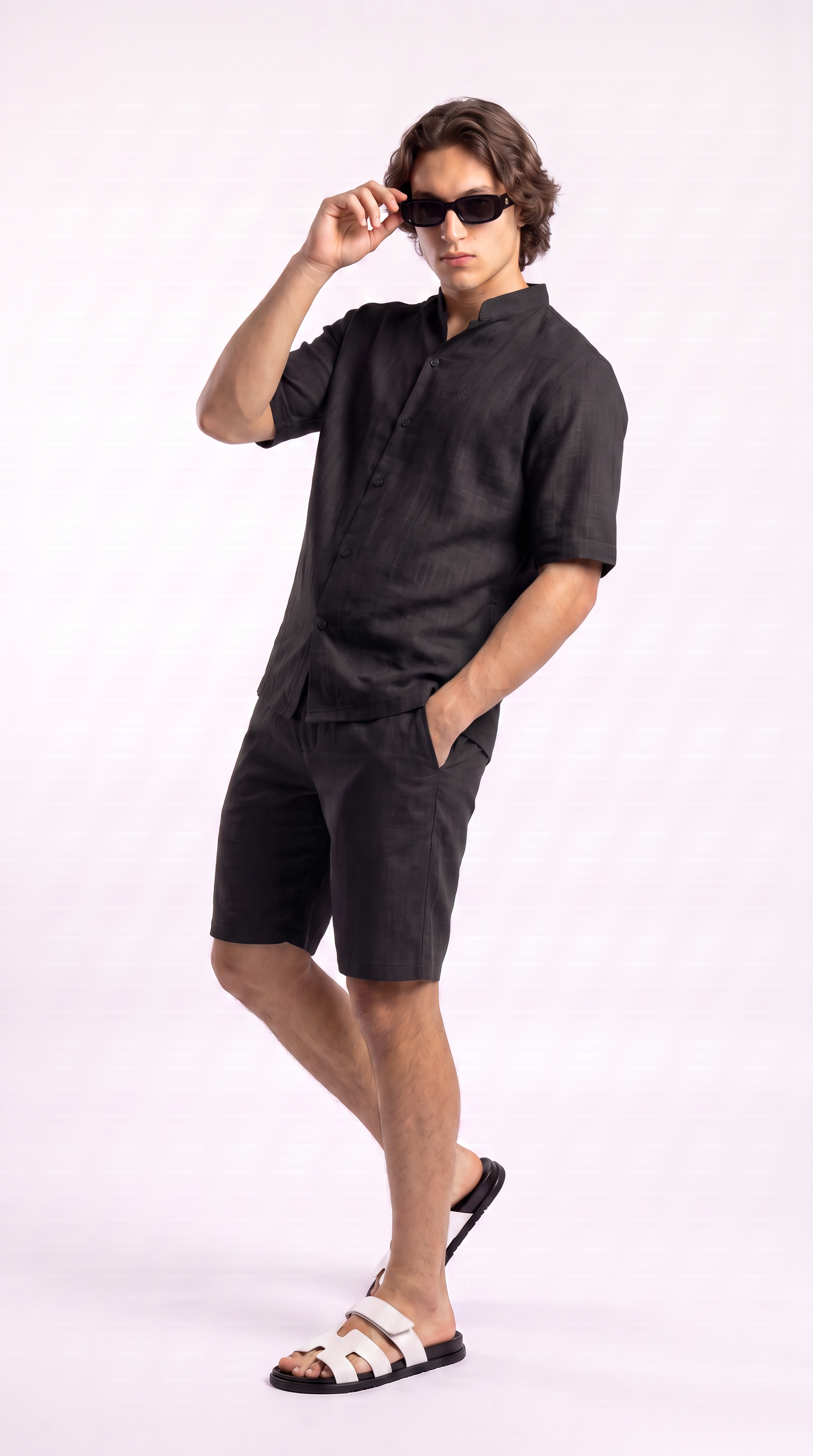 Black Linen Shirt & Shorts Set
